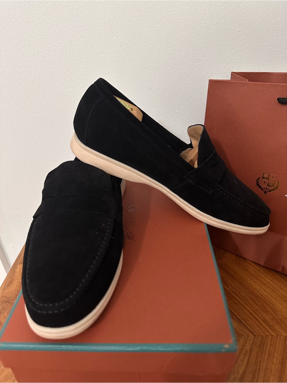 Loro Piana Black Suede Summer Walk Penny Loafers SZ 46 EU Nautical Casual EUC